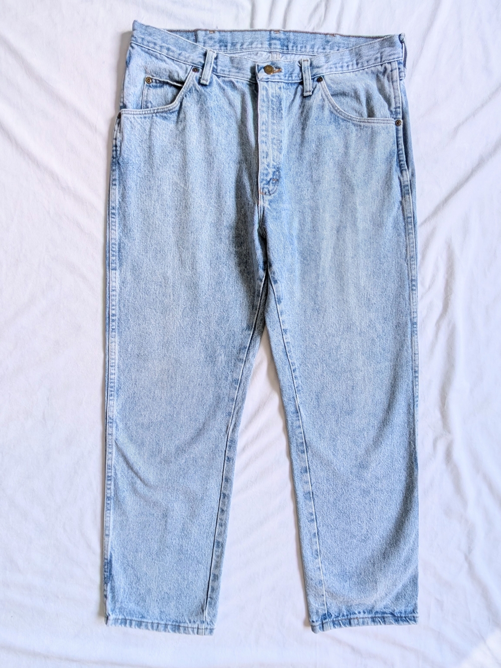 Mens Wrangler 36×30 Vintage Light Wash Jeans Pants Straight Leg Western Cowboy